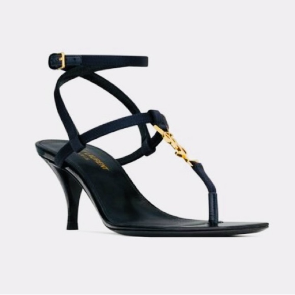 Saint Laurent Black and Gold Strappy Heels